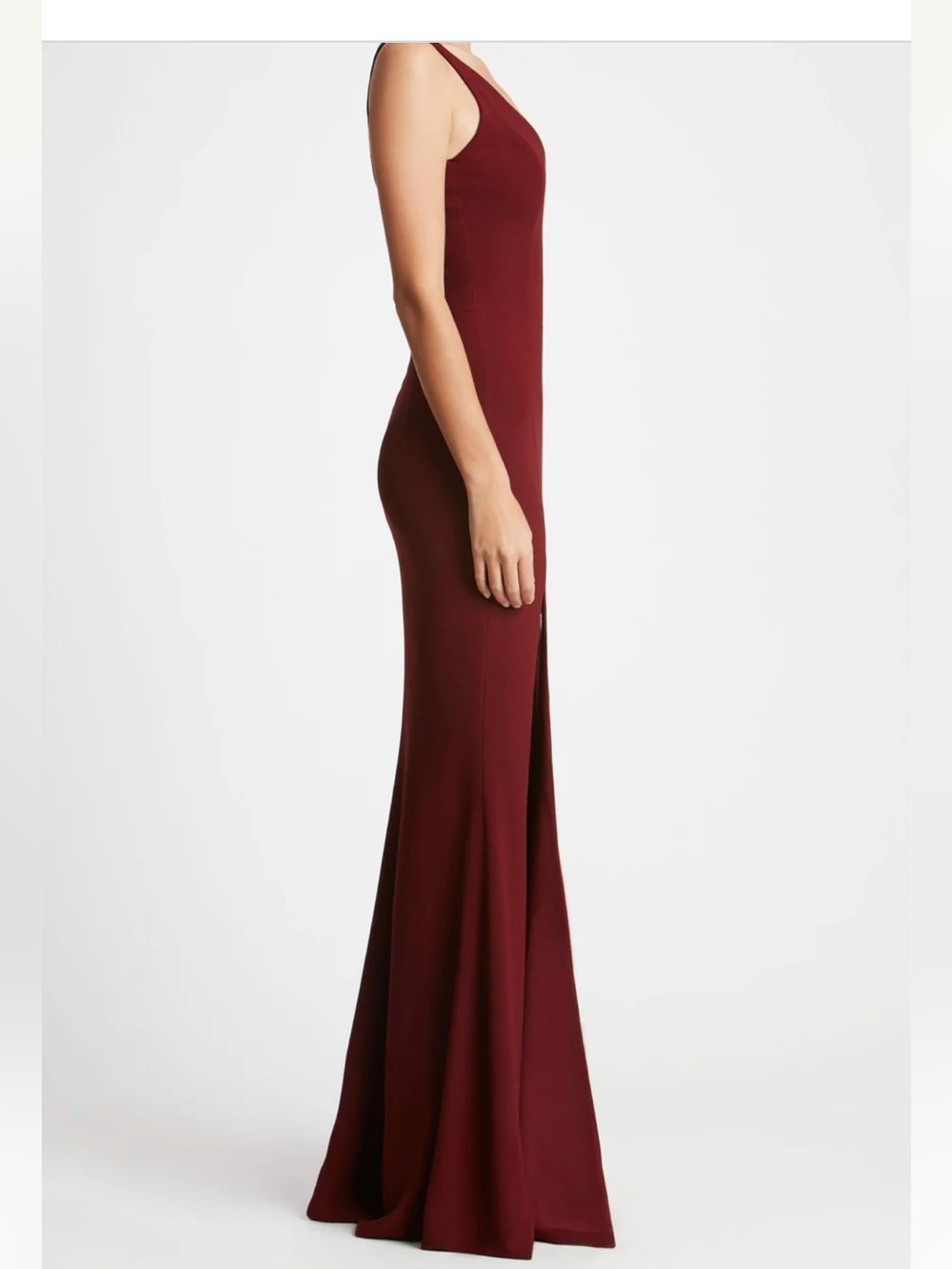 Dress The Population Elegant Burgundy V-Neck Slit Evening Dress 💋🌹 - Picture 3 of 16